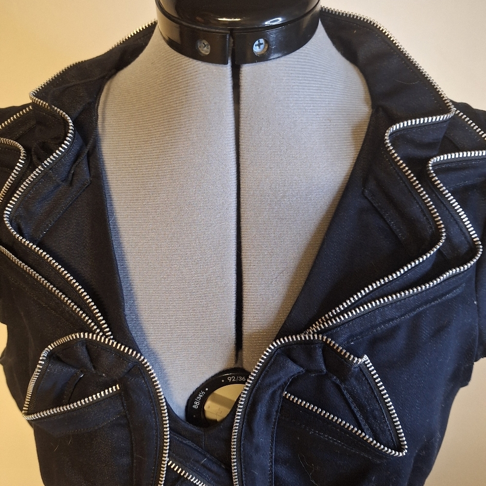 London Times Navy Midi Dress with Zipper Collar Detail Size 12